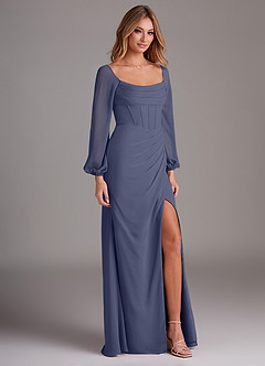Azazie Charissa Bridesmaid Dresses Stormy Sheath Long Sleeve Chiffon Dress image5