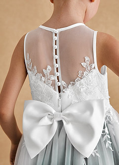 Azazie Bitsy Flower Girl Dresses Ivory Pine A-Line Lace Tulle Dress image5