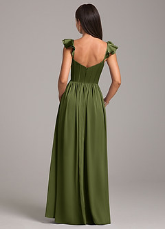 Azazie Denisse Robes de demoiselle d'honneur Robe Trapèze en Satin extensible Rayé Olive image2
