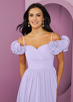 Barbie ♥ Azazie Robes de demoiselle d'honneur Robe Trapèze Convertible en Mousseline de soie Épaule décolletée Lilas image6