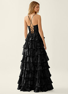 Wrenana Black Textured Floral Jacquard Prom Dress image5
