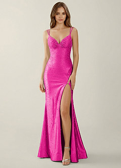 fuchsia prom dress ZAPAKA Women Sparkly Corset with Slit Mermaid Strapless Party Dress, Fuchsia / UK18 perfect for making a memorable statement Clarisse 810757 Fuchsia Prom Dress