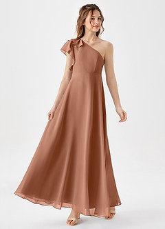 Azazie Arabella Junior Robe Trapèze en Mousseline de soie Rayé Bronze image4