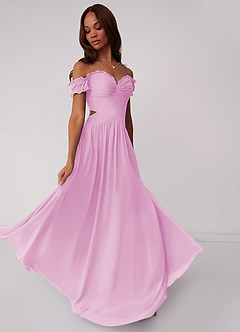 Barbie ♥ Azazie Bridesmaid Dresses Candy Pink A-Line Off the Shoulder Chiffon Convertible Dress image2