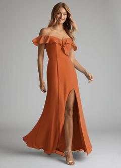 Azazie Sophie Bridesmaid Dresses Cinnamon A-Line Off the Shoulder Chiffon Convertible Dress image4