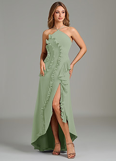 Azazie Yelena Bridesmaid Dresses Dusty Sage A-Line Ruched Chiffon Dress image3
