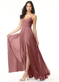 Azazie Vini Bridesmaid Dresses Desert Rose A-Line V-Neck Pleated Chiffon Dress image3