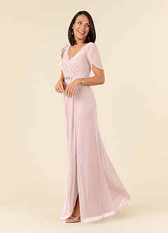 Azazie Marianne Mother of the Bride Dresses Blushing Pink Sheath V-Neck Pleated Chiffon Dress image3