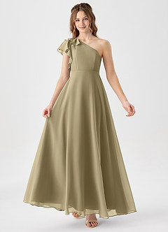 Azazie Arabella Junior Moss Green A-Line Ruched Chiffon Dress image1