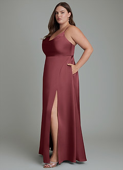 Azazie Sarella Brautjungfernkleider A-Linie Plissee Stretch-Satin Kleid Merlot image12