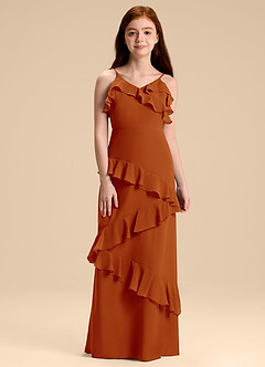 Azazie Evara Junior Abito A-Line in Chiffon Paprika image3