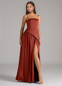 Azazie Adeline Bridesmaid Dresses Terracotta A-Line Strapless Stretch Satin Convertible Dress image6