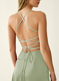 Annabella Rose Light Green Satin Lace Up Back Prom Dress image6