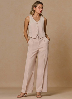 front Margaret Tan Cotton Linen Blend 3-Piece Suit