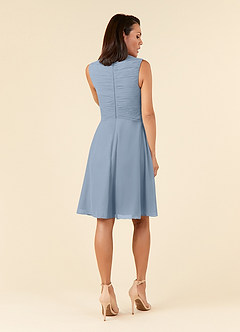 Azazie Theron Mother of the Bride Dresses Dusty Blue A-Line V-Neck Pleated Chiffon Dress image6