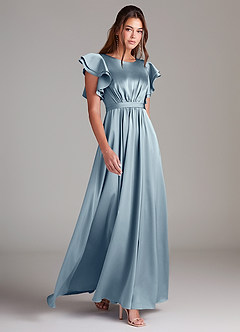 Azazie Daphne Modest Bridesmaid Dresses A-Line Ruched Stretch Satin Floor-Length Dress image3