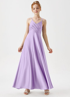 Azazie Avelina Junior Lilac A-Line Pleated Stretch Satin Dress image1