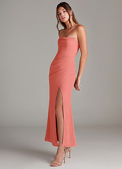 Azazie Leonis Bridesmaid Dresses Salmon Pink Mermaid Strapless Chiffon Convertible Dress image3