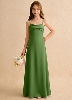 Azazie Mirabella Girls Formal vestidos de niña de las flores Vestido Albahaca de Satén Elástico de Recto con Escote corazón image5