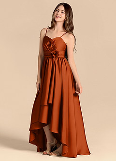 Azazie Catalina Junior Abito A-Line in Raso Elasticizzato Scollo a Cuore Arancia Bruciata image7