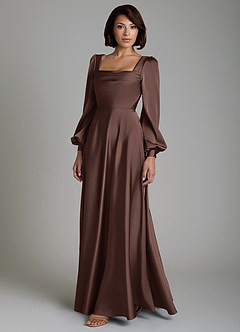 Azazie Solana Bridesmaid Dresses Ganache A-Line Long Sleeve Stretch Satin Dress image6