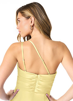 Azazie Eren Brudtärnklänningar Klänning av Sjöjungfru i Stretch Satin En axel Citronsorbet image3