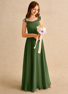 Azazie Puppy Girls Formal Flower Girl Dresses Olive A-Line Pleated Chiffon Dress image1
