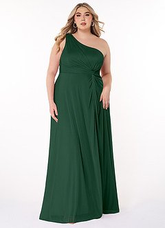 Azazie Brooke Bridesmaid Dresses Dark Green A-Line One Shoulder Mesh Dress image6