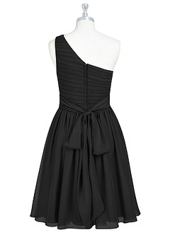 Azazie Katrina Bridesmaid Dresses Black A-Line One Shoulder Chiffon Dress image7