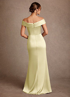 Azazie Bedford Mother of the Bride Dresses Lemon Sorbet Sheath Pleated Stretch Satin Dress image3