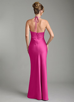Azazie Camille Robes de demoiselle d'honneur Robe Fourreau en Satin extensible Fente Latérale Fuchsia image5