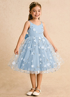 Azazie Junebug Robe Demoiselle D'honneur Fillette Robe Princesse en Tulle Bretelles spaghetti Poudre Bleue image5