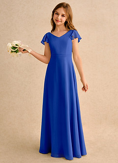 Azazie Nari Girls Formal Flower Girl Dresses Royal Blue A-Line with Sleeves Chiffon Dress image1