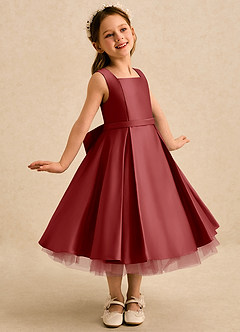 Azazie Josie Flower Girl Dresses Rust A-Line Pleated Matte Satin Dress image1