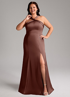 Azazie Rue Bridesmaid Dresses Espresso A-Line Pleated Stretch Satin Dress image8