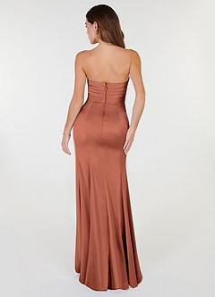 Azazie Yola Bridesmaid Dresses Clay Sheath V-Neck Pleated Stretch Satin Convertible Dress image5