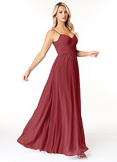 Azazie Lisbon Brautjungfernkleider A-Linie Herzausschnitt Chiffon Kleid Granatapfelrot image1