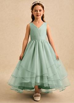 Azazie Seraphina Flower Girl Dresses Agave A-Line Pleated Tulle Dress image1