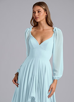 Azazie Karan Bridesmaid Dresses Cloud Blue A-Line Long Sleeve Chiffon Dress image6