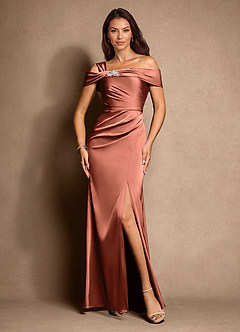 Azazie Altonia Mother of the Bride Dresses Clay Mermaid Off the Shoulder Stretch Satin Dress image4