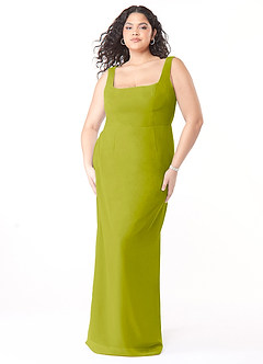 Azazie Flori Bridesmaid Dresses Lemongrass Sheath Square Neckline Chiffon Dress image3