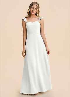 Azazie Mavie Junior Vestido Blanco de Satén Elástico de Corte en A con Drapeado image7