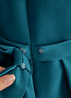 Azazie Princess Flower Girl Dresses Ink Blue A-Line Pleated Matte Satin Dress image7
