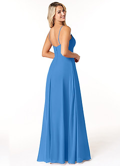 Azazie Moira Robes de demoiselle d'honneur Robe Trapèze en Mousseline de soie Décolleté Geai Bleu image5