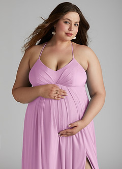 Azazie Annabelle Maternity Bridesmaid Dresses A-Line V-Neck Pleated Mesh Floor-Length Dress image11