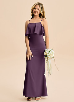 Azazie Galene Junior Vestido de Ciruela de Satén Elástico de Corte Sirena image4