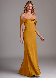 Azazie Saige Brautjungfernkleider Etui Schulterfrei Stretch-Satin Kleid Butterscotch image6