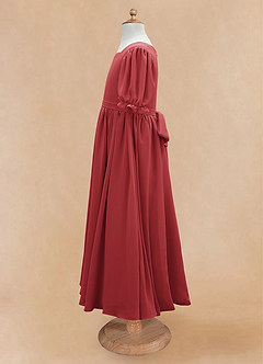Azazie Joss Flower Girl Dresses Rust A-Line with Sleeves Chiffon Dress image8
