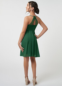 Azazie Ginny Junior Dark Green A-Line Pleated Chiffon Dress image4