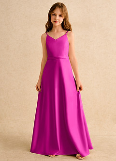 Azazie Fishie Girls Formal Flower Girl Dresses Fuchsia A-Line Matte Satin Dress image4